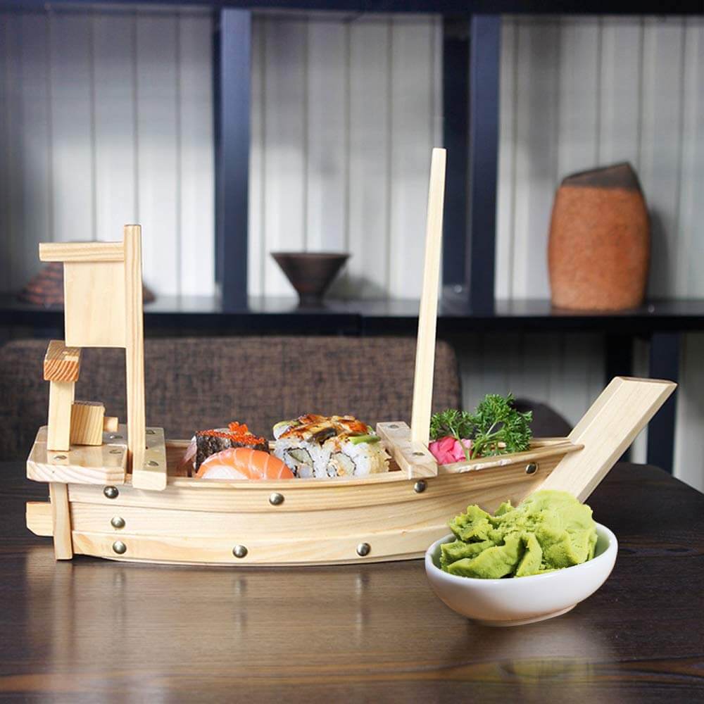 Natural Bamboo Wooden Sushi Tray Serving Boat
