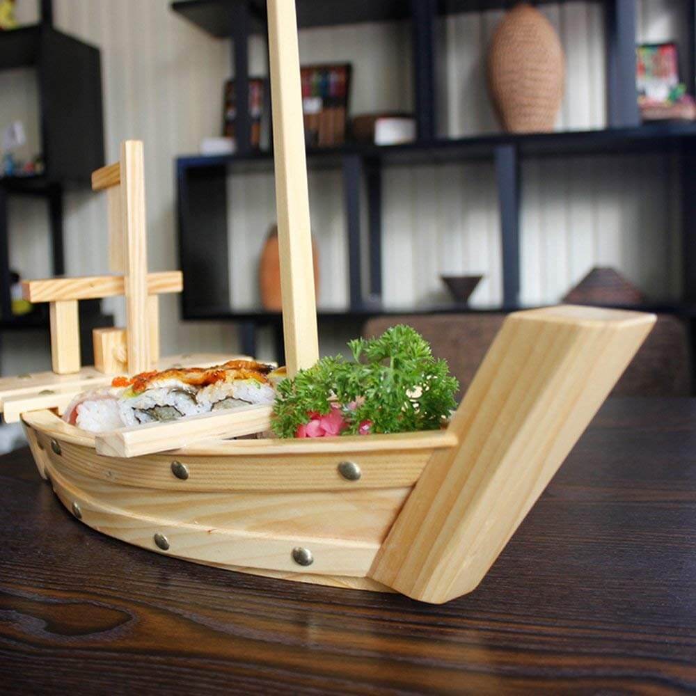 Natural Bamboo Wooden Sushi Tray Serving Boat