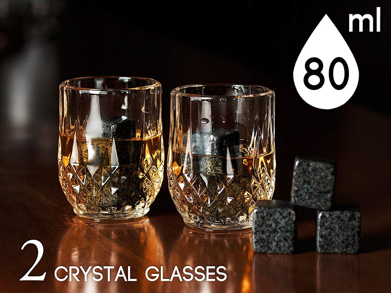 Whiskey Stones and Crystal Shot Glasses Set