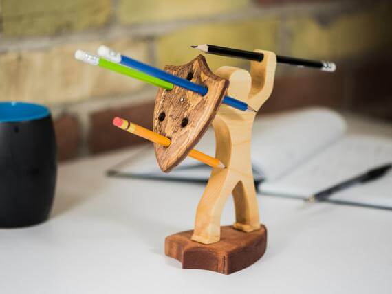 Wooden Warrior Pencil Holder