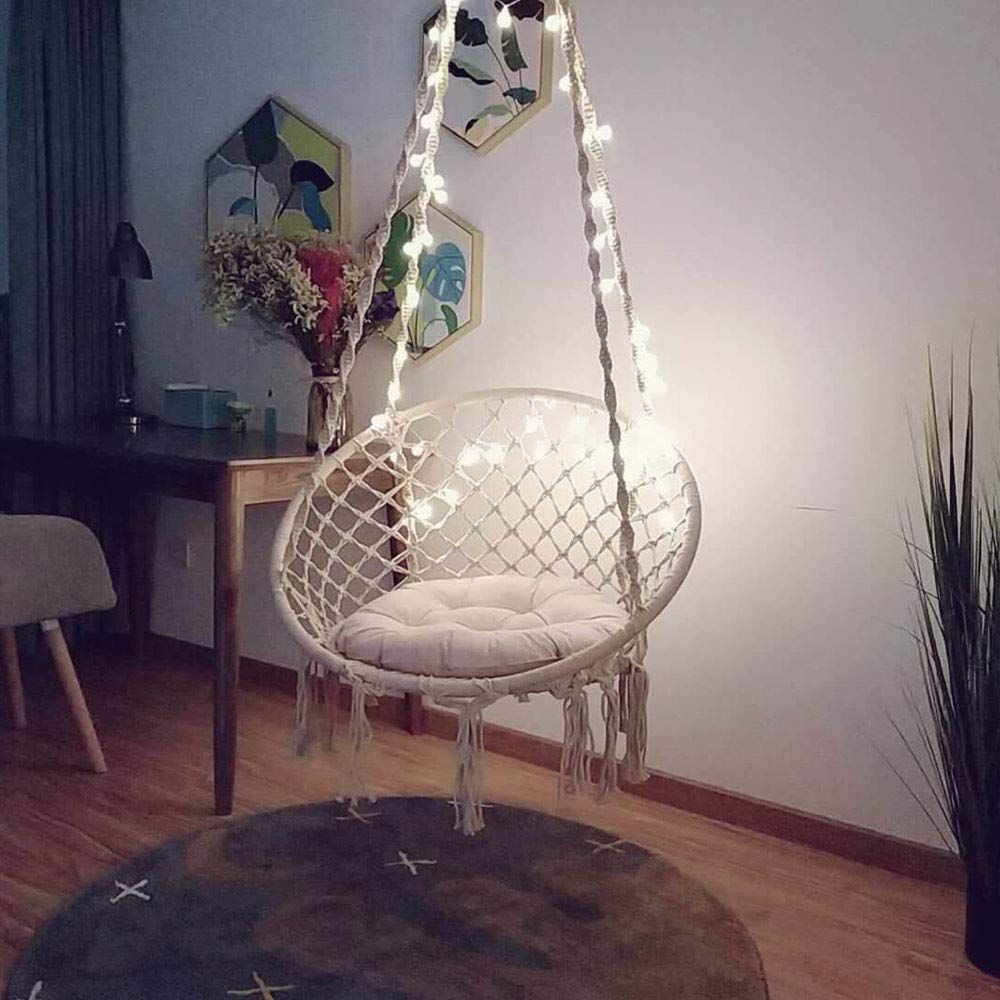 Sonyabecca Hanging Chair LED Light Macrame Hammock