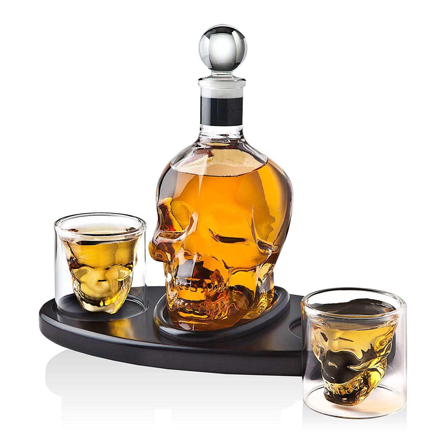 Whiskey Decanter Skull Set with 2 Cocktail Shot Glasses