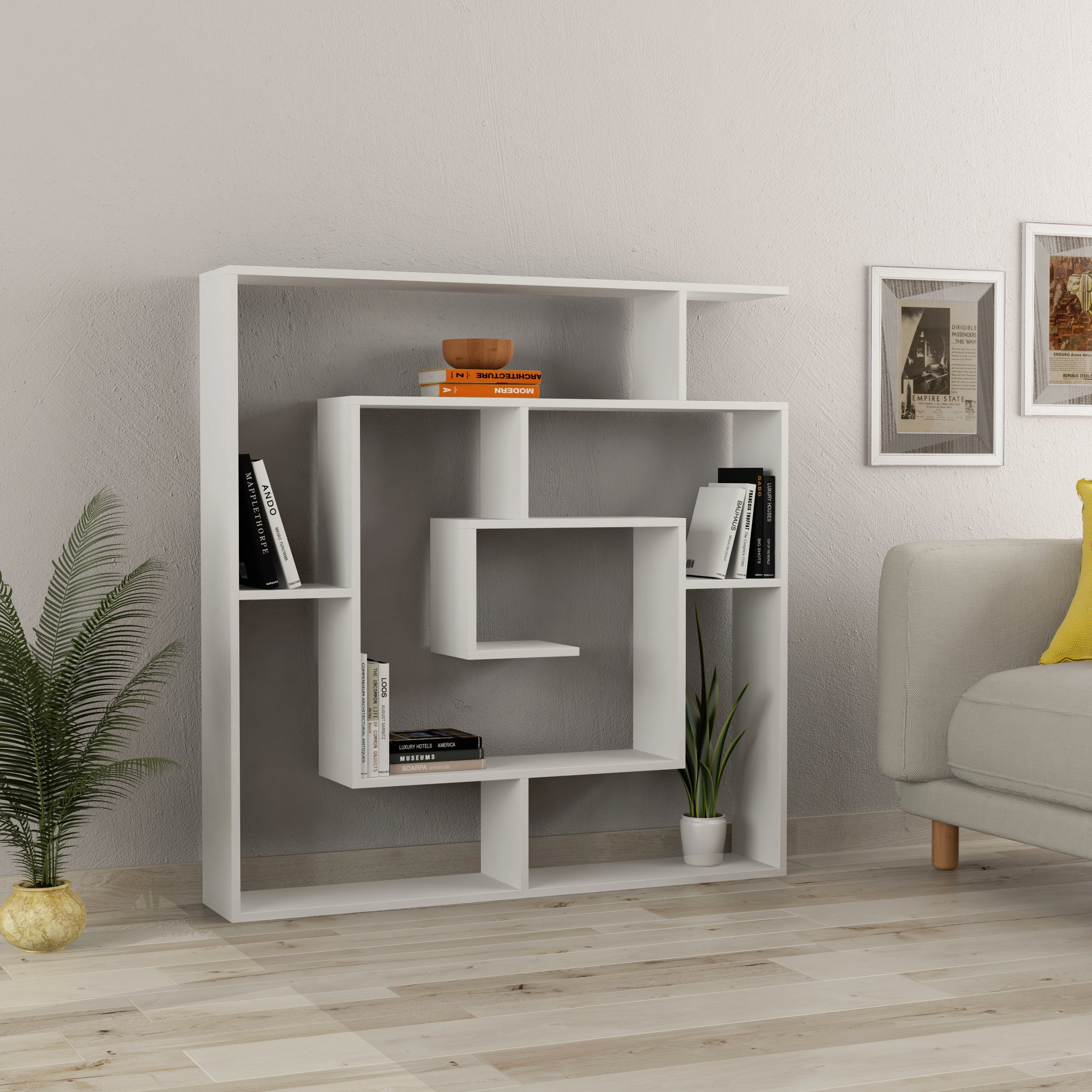 Creatice Asymmetrical Bookcase with Simple Decor