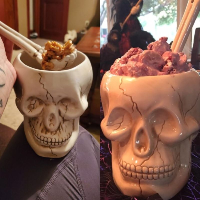 Skull Bowl With Bone Spoon